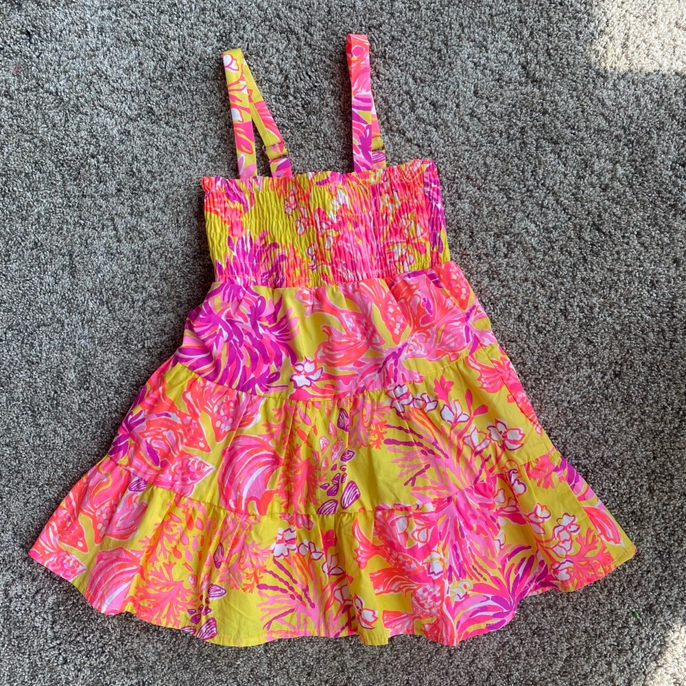LIKE NEW - Lilly Pulitzer - Girl XS - Calla Yellow Floral Coral